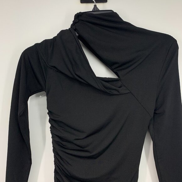 Revolve Misha Dress Clotilde Black One Shoulder Long Sleeve Ruched - Picture 11 of 14